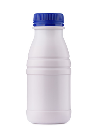 Small yogurt bottle, closed, blank, isolated on white backgroundの写真素材