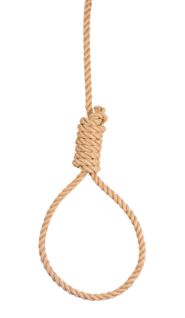 Rope noose with tight hangman knot isolated on white backgroundの写真素材