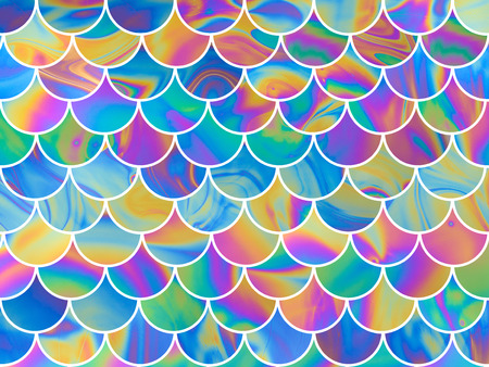 Mermaid scales. Bright unique vivid iridescent fish scales design pattern background.の写真素材