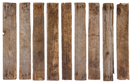 Old rustic wooden planks isolated on whiteの写真素材