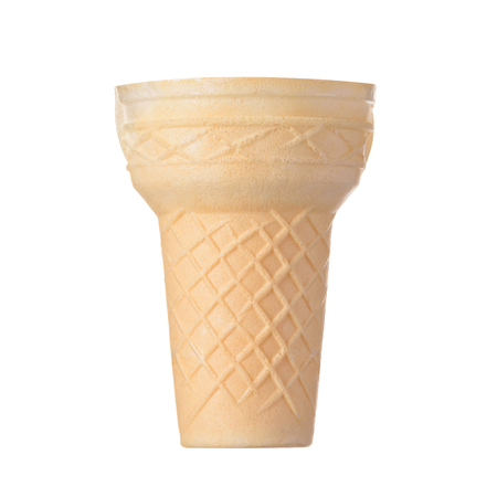 Small ice cream waffle cone isolated on white backgroundの写真素材