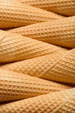 Ice cream wafer cones backgroundの写真素材