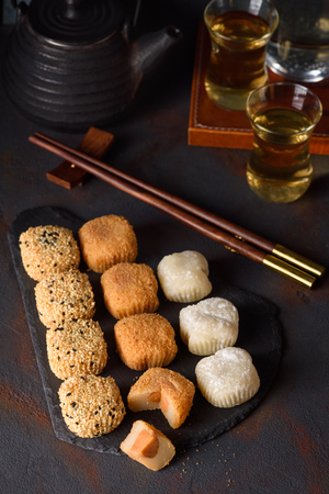 Mochi assortment japanese rice dessertの写真素材