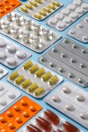 Pills in blisters variety closeupの写真素材