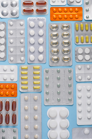 Pills in blisters assortment pattern top viewの写真素材