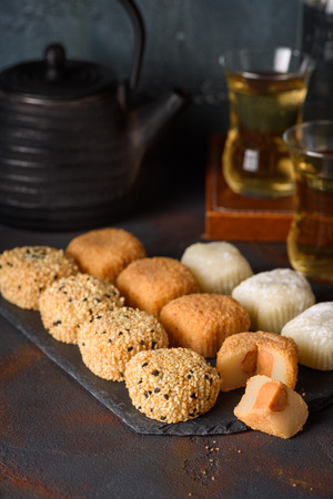Mochi japanese rice dessert different flavoursの写真素材