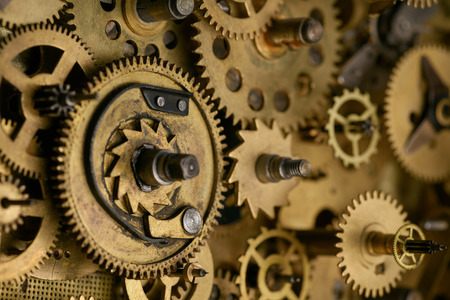 Vintage mechanism gears and cogs macroの写真素材