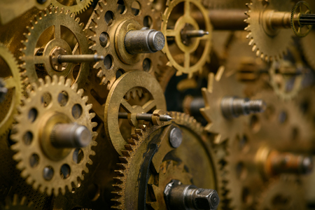 Old mechanism with gears and cogs macroの写真素材