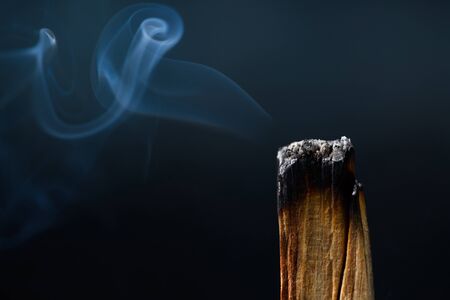 Palo Santo, holy sacred tree stick, macro close-up, burning with aromatic smoke.の写真素材
