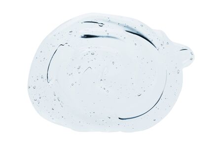Clear blue liquid serum gel blob drop with bubbles isolated on white backgroundの写真素材