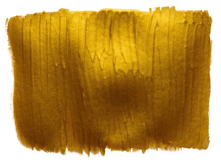 Gold paint hand wide brush strokes design element isolated on white background.の写真素材