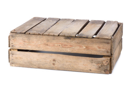 Old wooden crate, upside down, isolated on white background.の写真素材