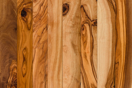 Olive wood background. Natural planks from olive tree, wooden texture top view.の写真素材