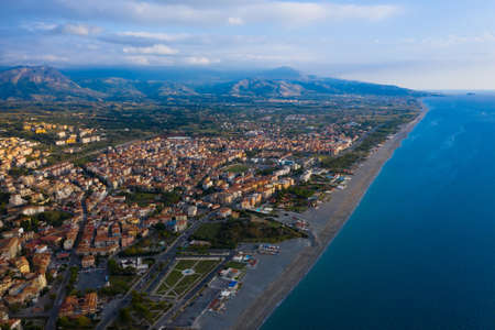 Aerial view of south italian coast with city of Scalea, Calabriaの写真素材
