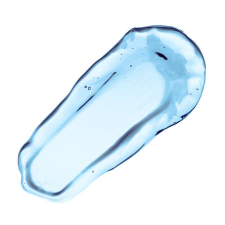 Clear blue liquid serum gel smudge with bubbles isolated on white background top viewの写真素材