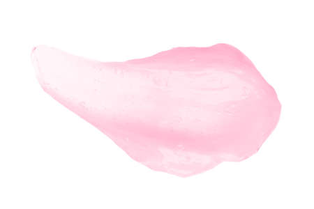 Pink cream smear with bubbles isolated on white background top viewの写真素材