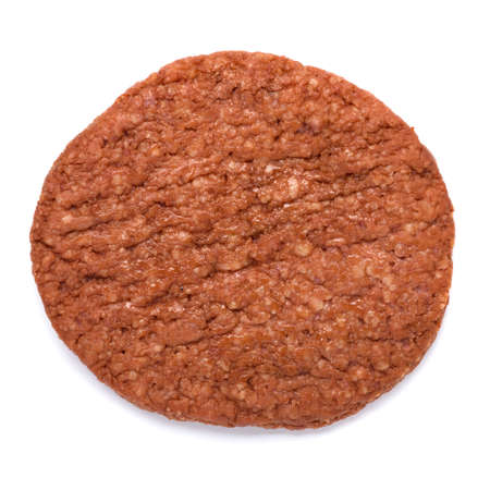 One breaded burger patty, intermediate good food, isolated on white background top view flat layの写真素材