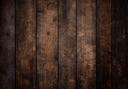 Dark grunge old wood planks background, vignette wooden textureの写真素材