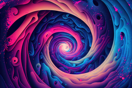 Twisted cosmic vortex abstract background, spiral celestial fanstasy starry galaxy wormhole swirl, imitation of watercolor painting created with Generative AI technologyの素材