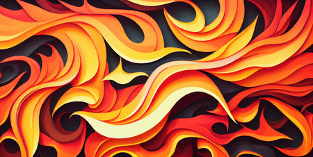 Fire background, burning hot flames with smoke watercolor illustration banner, created with Generative AI technologyの素材