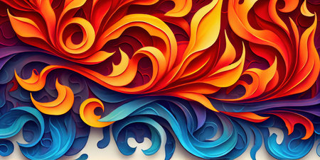 Red and blue fire background, burning hot and cold flames watercolor illustration banner, created with Generative AI technologyの素材