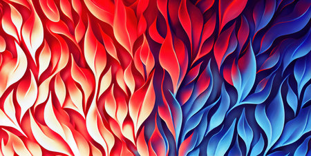Red and blue fire background, burning hot and cold flames watercolor illustration banner, created with Generative AI technologyの素材