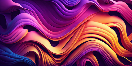 Colorful wavy abstract background, smooth watercolor lines, created with Generative AI technologyの素材