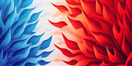 Red and blue fire background, burning hot and cold flames watercolor illustration banner, created with Generative AI technologyの素材