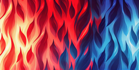 Red and blue fire background, burning hot and cold flames watercolor illustration banner, created with Generative AI technologyの素材
