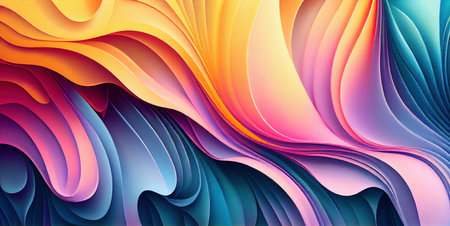 Colorful wavy abstract background, smooth watercolor lines, created with Generative AI technologyの素材