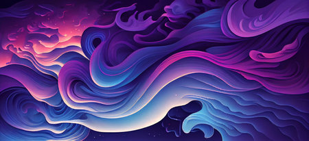 Cosmos abstract background, sky with wavy clouds and stars, wide banner, watercolor illustration. Created with Generative AI technologyの素材