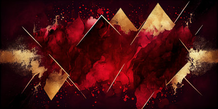 Dark red and gold watercolor texture, abstract grunge banner background, created with Generative AI technologyの素材