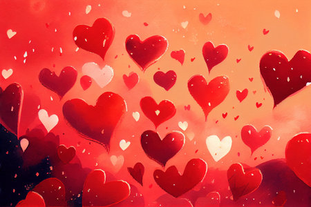 Hearts abstract background, happy valentines day love themed illustration, watercolor painting created with Generative AI technologyの素材