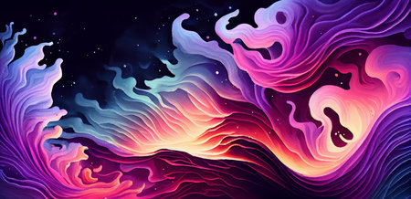 Cosmos abstract background, sky with wavy clouds and stars, wide banner, watercolor illustration. Created with Generative AI technologyの素材
