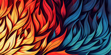 Red and blue fire background, burning hot and cold flames watercolor illustration banner, created with Generative AI technologyの素材