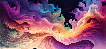 Cosmos abstract background, sky with wavy clouds and stars, wide banner, watercolor illustration. Created with Generative AI technologyの素材