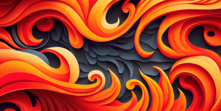 Fire background, burning hot flames with smoke watercolor illustration banner, created with Generative AI technologyの素材