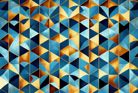 Blue and yellow mosaic pattern, geometric shapes abstract background, watercolor texture imitation created with Generative AI technologyの素材