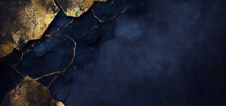 Blue watercolor texture with golden paint, abstract grunge banner background, created with Generative AI technologyの素材