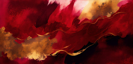 Dark red and gold watercolor texture, abstract grunge banner background, created with Generative AI technologyの素材