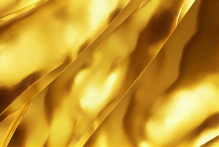 Abstract golden background with gradient waves lines and shadows, watercolor gold foil texture imitation created with Generative AI technologyの素材