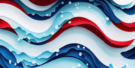 Waves abstract background in USA American Flag colors, watercolor illustration banner, for 4th of July, Memorial or Independence Day celebration, created with Generative AI technologyの素材