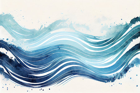 Deep blue sea water waves gradient lines abstract pattern background,  illustration imitating watercolor drawing created with Generative AI technologyの素材