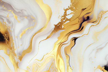Abstract white and metallic gold luxury marble background, watercolor paint texture imitation created with Generative AI technologyの素材