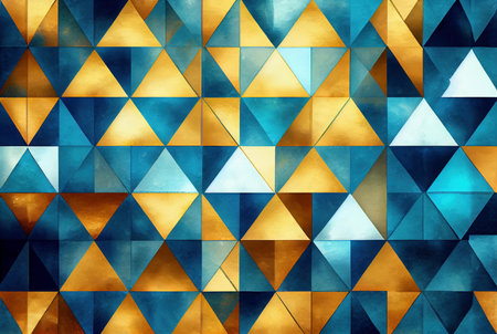 Blue and yellow mosaic pattern, geometric shapes abstract background, watercolor texture imitation created with Generative AI technologyの素材