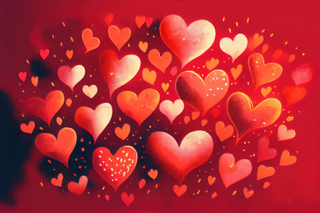 Hearts abstract background, happy valentines day love themed illustration, watercolor painting created with Generative AI technologyの素材