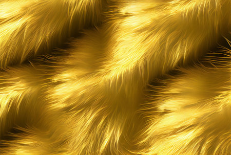Golden fur texture background. Shiny gold fur pattern created with Generative AI technologyの素材