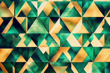 Green and yellow mosaic pattern, geometric shapes abstract background, watercolor texture imitation created with Generative AI technologyの素材