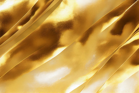 Abstract golden background with gradient waves lines and shadows, watercolor gold foil texture imitation created with Generative AI technologyの素材