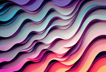 Sea waves pattern abstract background, volumetric purple pink and blue waves texture, imitation of watercolor painting created with Generative AI technologyの素材